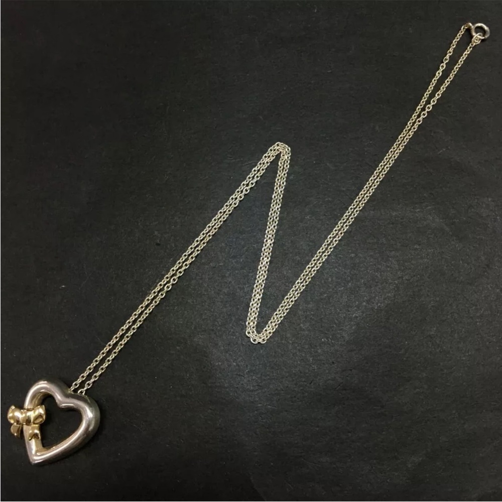 TIFFANY&CO. Silver 925/Gold 750 Heart Ribbon Pendant Necklace